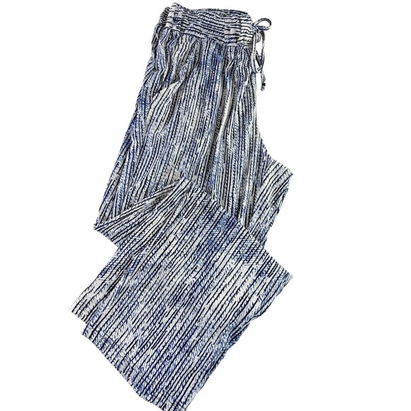 Robert Louis Blue & White Elastic Tie Waist Pants Flowy Pockets Size 1X - Picture 3 of 7